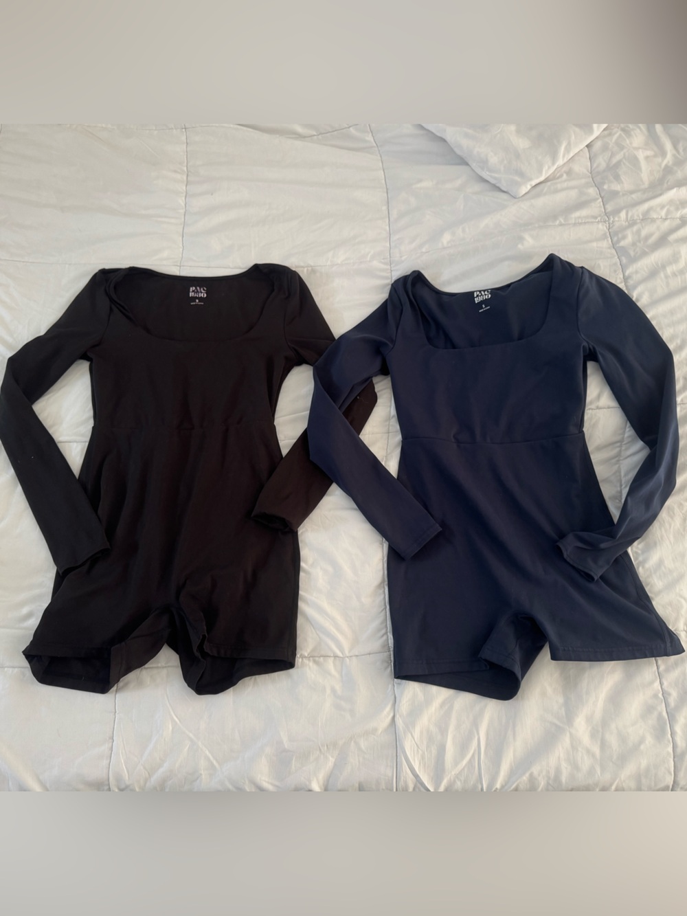 PacSun Long-Sleeve Scoop Romper Top Duo - Black & Navy